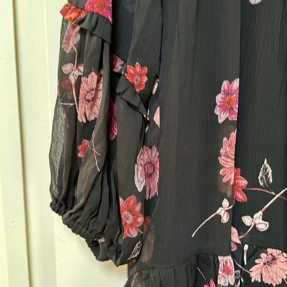 CeCe dress Small flowered IPANEMA STROLL tiered skirt lined NWT sheer sleeve - Picture 6 of 12